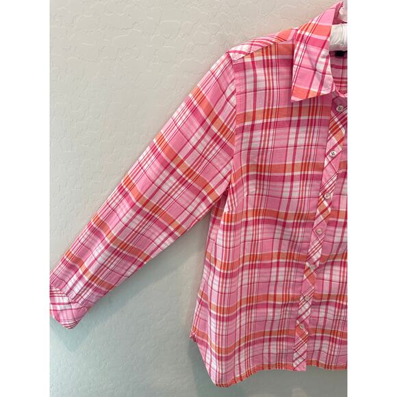 TALBOTS | Pink Plaid Cotton Classic Button Down Long Sleeve Shirt | Small - Picture 3 of 6
